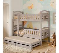 Lit superposé 90x200 pour Enfants et Adolescents - 3 couchages avec barrière de sécurité et tiroirs, Convertible en 3 Lits Simples | de 4 à 16 Ans | sommiers Inclus | Cachemire