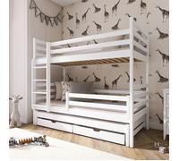 Lit superposé 90x200 sommier lit gigogne et tiroirs inclus Léo Blanc