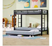 Lit superposé 90x200cm - Fer - Noir - Garde-corps haut - Lit gigogne - Style industriel