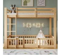 Lit Superpose 90x200cm - Pin/LVL Naturel, Escalier Angle Droit + Rampe/porte, Scurit Antichute -Lit enfant