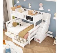 Lit superposé avec échelle, lits jumeaux superposés, avec tiroirs en tableau noir et échelle, avec barrières, lit superposé multifonctionnel pour enfants avec 2 tiroirs de rangement,A