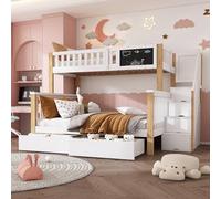 Lit superposé avec échelle, lits jumeaux superposés, avec tiroirs en tableau noir et échelle, avec barrières, lit superposé multifonctionnel pour enfants avec 2 tiroirs de rangement,B
