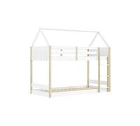 Lit superposé avec premier couchage au sol 90x190 en MDF laqué blanc et pin naturel - LILAS -