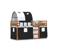 Lit superposé avec rideaux blanc/noir 75x190 cm bois pin massif, lit, cadre de lit, lit superposé bas, meuble de 3284015