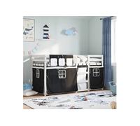 vidaXL Lit superposé avec rideaux – Bois pin massif 80x200 cm Blanc/Noir