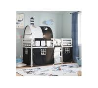 vidaXL Lit superposé avec rideaux 80x200 cm bois pin massif Blanc/Noir