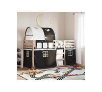 Lit superposé avec rideaux blanc/noir 90x190 cm bois pin massif, lit, cadre de lit, lit superposé bas, meuble de 3284027