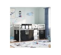 Lit superposé avec rideaux blanc/noir 90x200 cm bois pin massif, lit, cadre de lit, lit superposé bas, meuble de 3283931