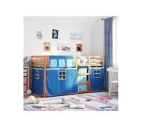 vidaXL Lit superposé avec rideaux bleu 90x190 cm bois pin massif