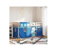 Lit superposé avec rideaux bleu 90x190 cm bois pin massif, lit, cadre de lit, lit superposé bas, meuble de chambre à 3283905