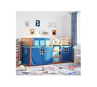 Vidaxl Lit Superposé Avec Rideaux Bleu 90x190 Cm Bois Pin Massif Marron