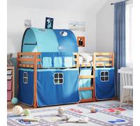 vidaXL Lit superposé avec rideaux bleu 90x190 cm bois pin massif marron