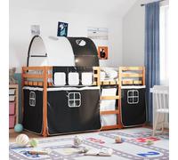 Vidaxl Lit Superposé Avec Rideaux Blanc/Noir 80x200 Cm Bois Pin Massif Blanc