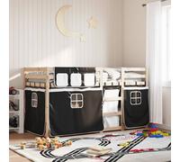 vidaXL Lit superposé avec rideaux 80x200 cm en pin massif blanc/noir