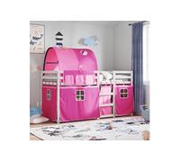 Vidaxl Lit Superposé Avec Rideaux Rose 80x200 Cm Bois Pin Massif Marron