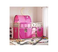 Vidaxl Lit Superposé Avec Rideaux Rose 90x190 Cm Bois Pin Massif Marron