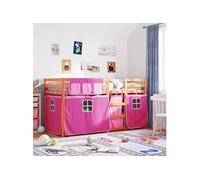 Lit superposé avec rideaux rose 90x200 cm bois pin massif, lit, cadre de lit, lit superposé bas, meuble de chambre à 3283948