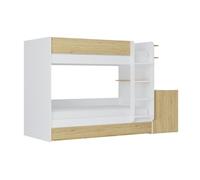 Lit superposé avec tiroir lit gigogne et 2 bureaux 3 x 90 x 190 cm - Coloris : Blanc et naturel - DOMATI