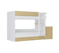 Lit superposé avec tiroir lit gigogne et 2 bureaux 3 x 90 x 190 cm - Coloris : Blanc et naturel - DOMATI