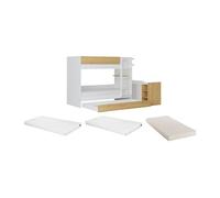 Lit superposé avec tiroir lit gigogne et 2 bureaux 3 x 90 x 190 cm - Coloris : Blanc et naturel + Matelas - DOMATI