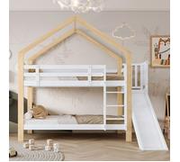 Lit superposé avec toboggan et échelle d'angle à trois étages, lit maison avec dispositif anti - chute, lit bébé, cadre de lit en