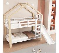 Lit superposé avec toboggan et échelle d'angle à trois étages, lit maison avec dispositif anti - chute, lit bébé, c