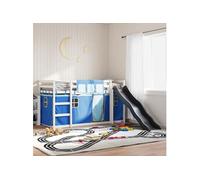 vidaXL Lit superposé 90x200 cm avec toboggan et rideaux bleu