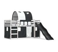 Lit superposé avec toboggan et rideaux - Lit mezzanine pour enfant - 90 x 190 cm - Blanc et noir - Lit de jeu peu encombrant pour les petits espaces - Sûr et élégant