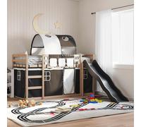 vidaXL Lit superposé avec toboggan et rideaux Blanc/Noir 90x190 cm