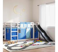 vidaXL Lit superposé 90x200 cm avec toboggan et rideaux bleu
