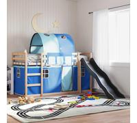 vidaXL Lit superposé avec toboggan et rideaux bleu 80x200 cm