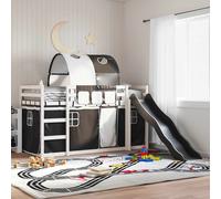 Vidaxl Lit Superposé Avec Toboggan Et Rideaux Blanc Et Noir 90x200 Cm Multicolore
