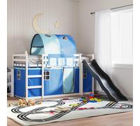 Vidaxl Lit Superposé Avec Toboggan Et Rideaux Bleu 90x200 Cm Multicolore
