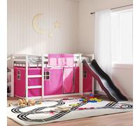 vidaXL Lit superposé enfant avec toboggan et rideaux 90x200 cm rose