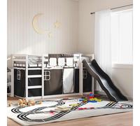 Vidaxl Lit Superposé Avec Toboggan Et Rideaux Blanc Et Noir 90x200 Cm Multicolore