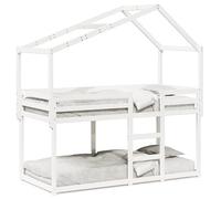 Lit superposé, avec toit en pin massif, 75 x 190 cm, blanc, lit mezzanine, pour enfants et adolescents, stable, double, avec toit, pour petits espaces, qualité naturelle et durable