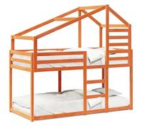 Lit superposé, avec toit en pin massif, 75 x 190 cm, pour enfants, peu encombrant et stable, marron cire, naturel pour chambre à coucher ou chambre d'enfant