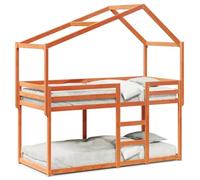 Lit superposé avec toit en pin massif - 80 x 200 cm - Pour enfants et adolescents - Marron cireux - Peu encombrant et durable - Idéal pour les petites chambres et les chambres frères et sœurs