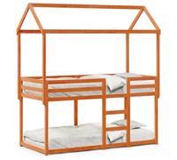 Lit superposé avec toit en pin massif 90 x 200 cm, lit mezzanine, avec toit, pour enfants et adolescents, lits superposés, robustes, pour petits espaces, aspect cire naturelle
