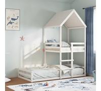 vidaXL Lit superposé pour enfants 90x200 cm avec toit et escalier bois de pin massif Blanc