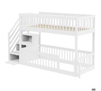 Lit superposé bois massif 90 x 200 cm, escalier avec rangements, lit bas porte ludique, structure robuste - O.Ye bl LITS SUPERPOSES