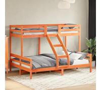 Lit superposé bois massif pin 90x200 140x200 cm sans matelas, Cadre lit gigogne fonctionnel et sécurisé pour chambre d'enfants, adolescents et espaces réduits, Design élégant couleur cire marron