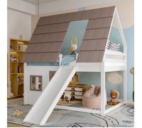 Lit superposé cabane 140x200cm avec toboggan, lit mi-hauteur avec toit, fenêtre, échelle -Pin et MDF -lit avec sommier lattes, blanc