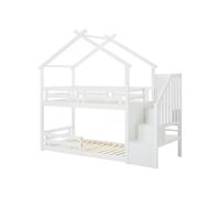 Lit superposé cabane 90 x 190 cm - Pin et MDF - Blanc - TALETY