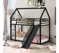 Lit Superposé Cabane avec Toboggan en Métal, 2 Places 90x190 cm, Lit Toboggan pour Fille ou Garçon,Avec échelle ,Barrière de sécurité,Toit,Lit Cabane,Cadre de lit avec glissière Convertible,Blanc