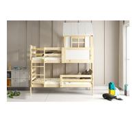 Interbeds Lit superposé 90x190 Cabane Eryk Bois Massif Naturel 2 Places Barrière de sécurité Sommier Séparable en 2 Lits Simples sans Matelas