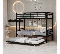 Lit Superposé Convertible 90x190 cm - Lit Enfant avec Garde-Corps Silencieux et Échelle - Sans Matelas - Noir
