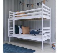 Lit superposé convertible 90x200cm - 2x matelas + barrière de lit + sommier à lattes inclus -2 lits simple enfant - Blanc