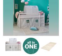 Lit superposé d'enfant 90x200 mezzanine bois blanc sommier à lattes Homestyle4u