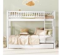 Lit Superposé Double avec 90x200 cm, Lit Enfant Triples avec Escaliers, Garde-Corps Haut Escalier Stable, Amovible, Blanc